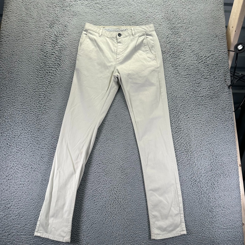 Zara Pant Men's 30x33 Beige Cotton Chino Straight Business Career Preppy Stretch